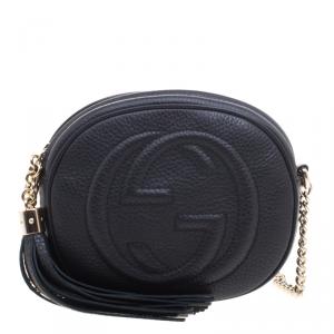 Pre Owned Gucci Black Leather Mini Soho Disco Chain Shoulder Bag