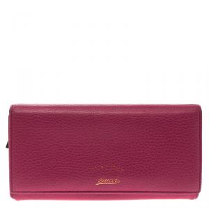 Gucci Pink Pebbled Leather Continental Wallet