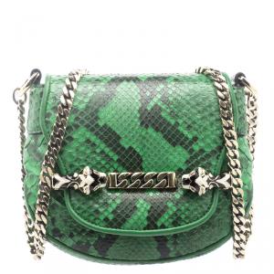 Pre Owned Gucci Green Python Tigrette Chain Shoulder Bag