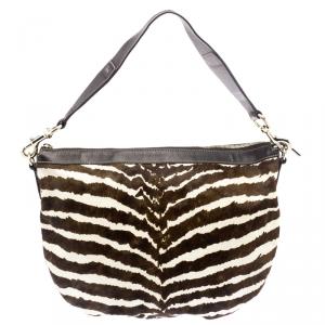 مملوكة مسبقًا Gucci Brown Zebra Print Calfhair Hobo