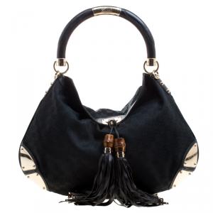 Pre Owned Gucci Black GG Canvas Large Indy Top Handle Bag