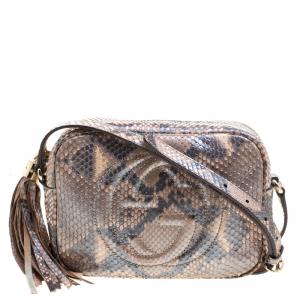 مملوكة مسبقًا Gucci Metallic Beige Python Small Soho Disco Shoulder Bag