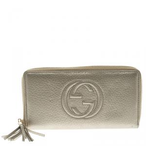Gucci Metallic Grey Leather Soho Zip Around Wallet