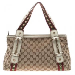 مملوكة مسبقًا Gucci Beige GG Canvas Grommet Straps Pelham Tote
