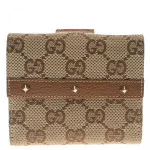 Gucci Beige/Brown GG Canvas Nailhead Compact Wallet