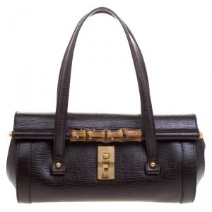 Pre Owned حقيبة غوتشي بامبو بولت جلد بنية داكنة