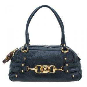 Pre Owned Gucci Black Leather Guccissima Wave Boston Bag