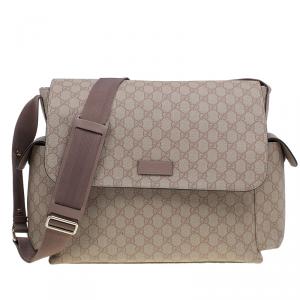 Pre Owned Gucci Beige Coated Canvas Diaper Messenger Bag