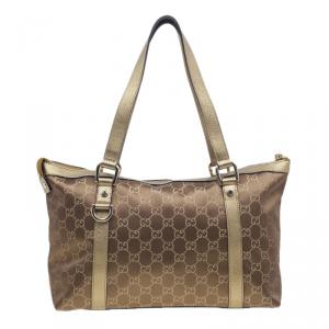 Pre Owned Gucci Metallic Monogram Crystal Medium Abbey Tote