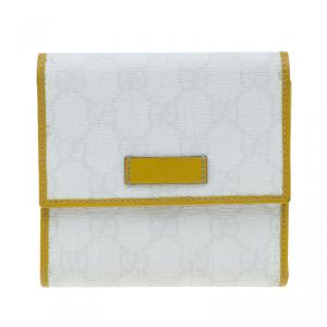 Pre Owned محفظة غوتشي كانفاس غوتشيسيما أبيض و جلد مضغوطة