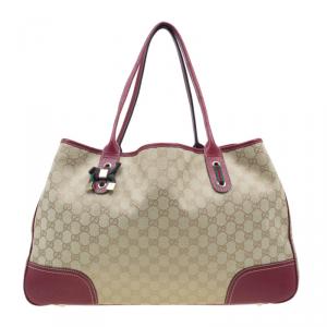 Pre Owned Gucci Red/Beige Monogram Canvas Large Princy Tote
