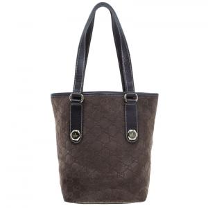 Pre Owned Gucci Brown Suede Small Charmy Tote
