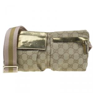 Pre Owned Gucci Gold Monogram Canvas Small Waist Belt Bag