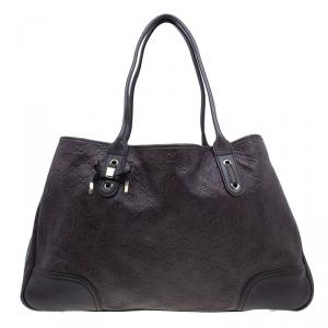 Pre Owned حقيبة غوتشي برنسي جلد بني مونوغرامي كبيرة