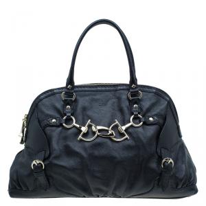 مملوكة مسبقًا Gucci Black Leather Medium Horsebit Nail Boston Bag