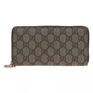 Pre Owned Gucci Beige Guccissima Supreme Canvas Zip Around Wallet