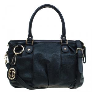 Pre Owned Gucci Black Guccissima Leather Medium Sukey Top Handle Bag