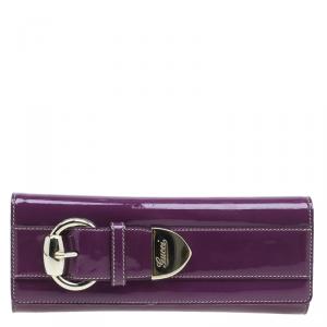 Gucci Purple Patent Leather Buckle Clutch