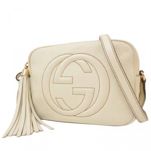 Pre Owned Gucci White Pebbled Leather Soho Disco Shoulder Bag