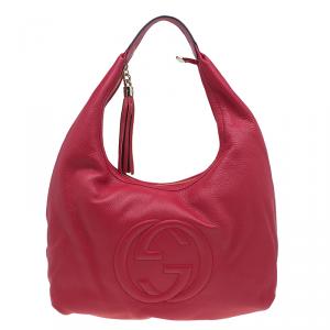 مملوكة مسبقًا حقيبة يد هوبو غوتشي سوهو جلد عجل حصوي حمراء 