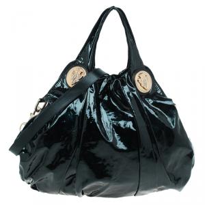 Pre Owned Gucci Black Patent Leather Large Hysteria Hobo