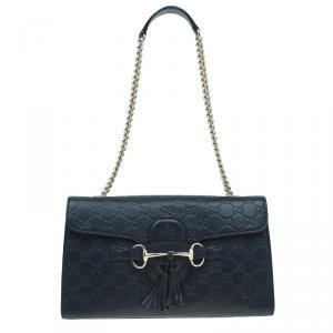 مملوكة مسبقًا Gucci Black Guccissima Leather Medium Emily Chain Shoulder Bag