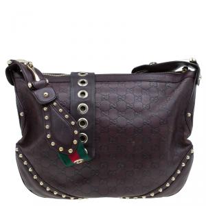 Pre Owned Gucci Brown Guccissima Leather Web Studded Pelham Horsebit Messenger Bag