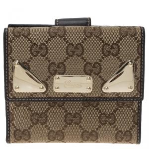Pre Owned Gucci Beige Guccissima Canvas and Brown Leather French Wallet 