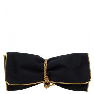 مملوكة مسبقًا Gucci Black/Gold Satin Malika Evening Clutch 