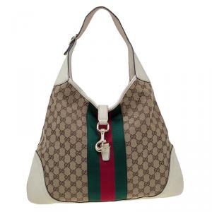 Pre Owned Gucci Beige/Off-white GG Canvas Web Jackie O Hobo