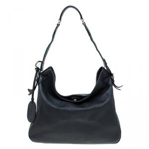 Pre Owned Gucci Black Leather Medium Heritage Web Hobo