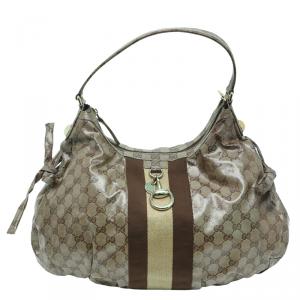 Pre Owned Gucci Beige/Ebony GG Crystal Coated Canvas Vintage Web Hobo
