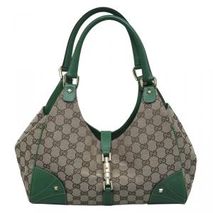 مملوكة مسبقًا حقيبة كتف غوتشي باردوت كانفاس GG أخضر/ بيج
