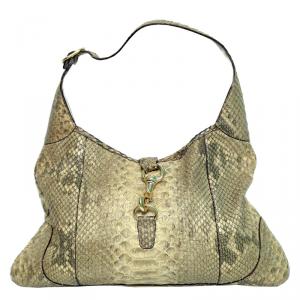 Pre Owned Gucci Beige Python Jackie O Bouvier Hobo