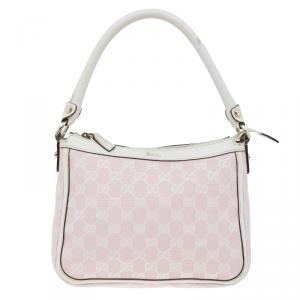 Pre Owned Gucci Pink/White GG Canvas Shoulder Bag