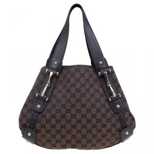 Pre Owned حقيبة كتف غوتشي  بيلهام هورسبيت متوسطة كانفاس GG بنية