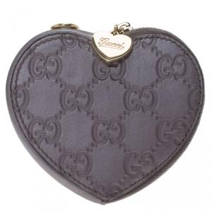 Pre Owned Gucci Lilac Guccissima Leather Heart Shape Coin Purse
