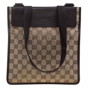 Pre Owned Gucci Beige/Ebony GG Canvas Flat Messenger Bag