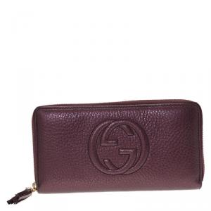 Gucci Burgundy Metallic Leather Soho Zip Around Wallet