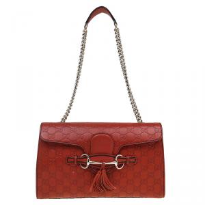 Pre Owned Gucci Brown Guccissima Leather Medium Emily Chain Shoulder Bag
