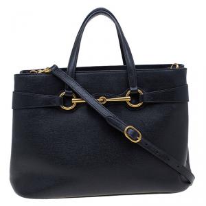 Pre Owned Gucci Black Leather Bright Bit Jasmine Top Handle Bag