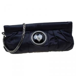 Pre Owned Gucci Black Satin Pop Night Wristlet Clutch