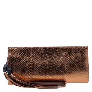 Gucci Bronze Python Large Tassel Clutch