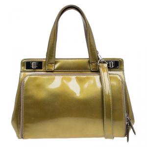 Pre Owned Gucci Gold Patent Leather Vintage Top Handle Bag