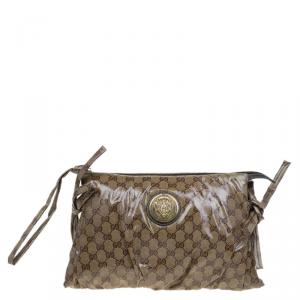 Gucci Brown GG Crystal Coated Canvas Large Hysteria Clutch