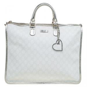 Pre Owned Gucci White/Gold GG Supreme Coated Canvas Top Handle Bag