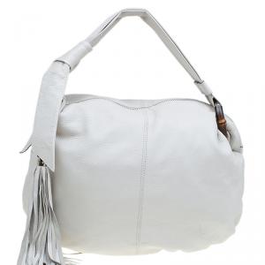 Pre Owned Gucci Off White Leather Medium Jungle Hobo
