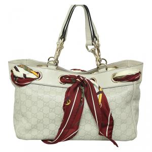 Pre Owned Gucci White Guccissima Leather Positano Scarf Tote