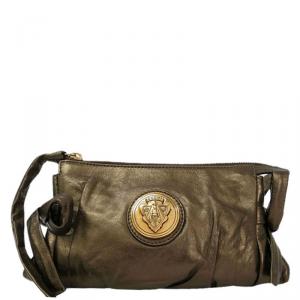Gucci Metallic Khaki Leather Hysteria Clutch