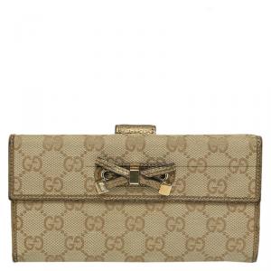 Gucci Beige/Gold GG Canvas Princy Continental Wallet